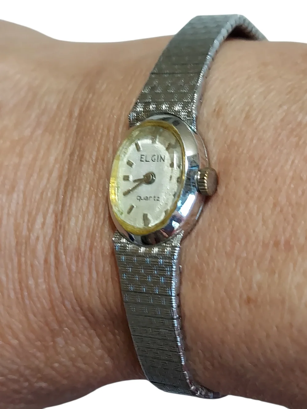 Vintage Elgin Women's Silver-Tone Quartz Watch with Gold Accent Working